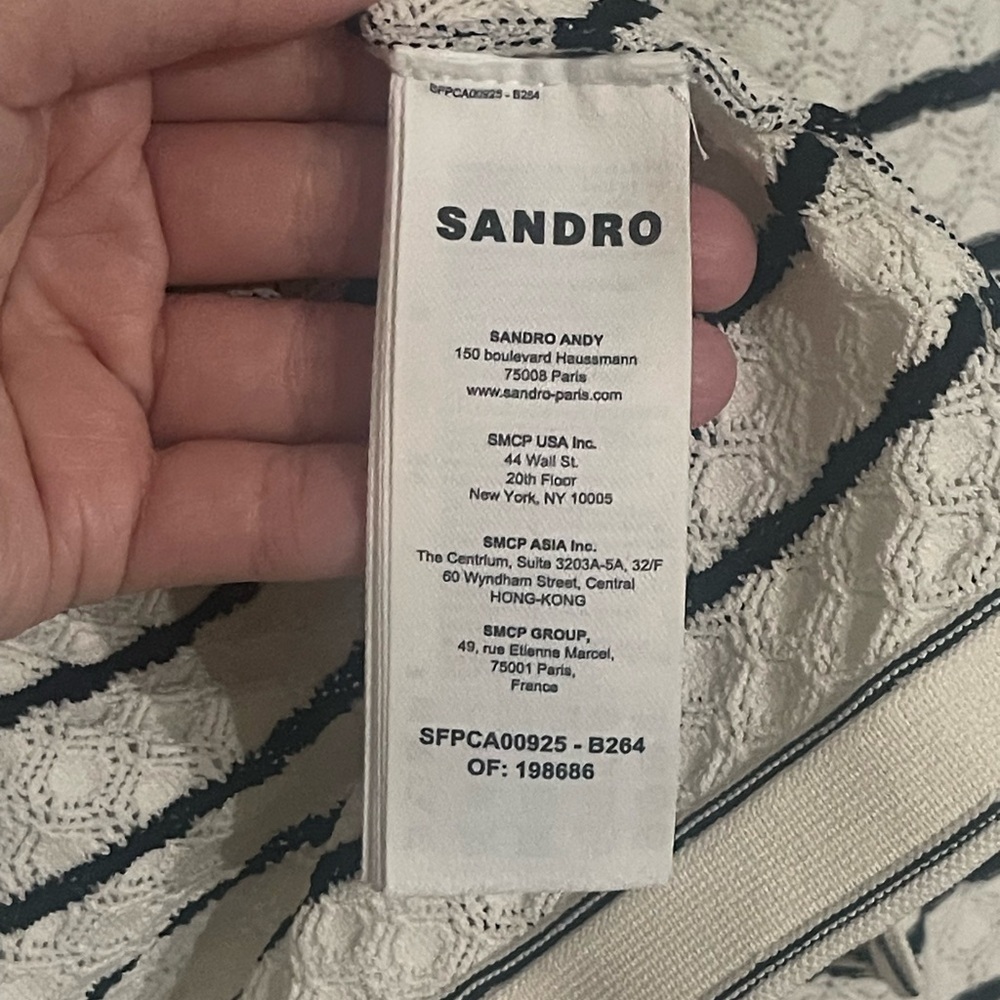 SANDRO Cropped White and Black Striped Cardigan Gold Hardware Buttons Sz 2 = Med - Picture 6 of 12